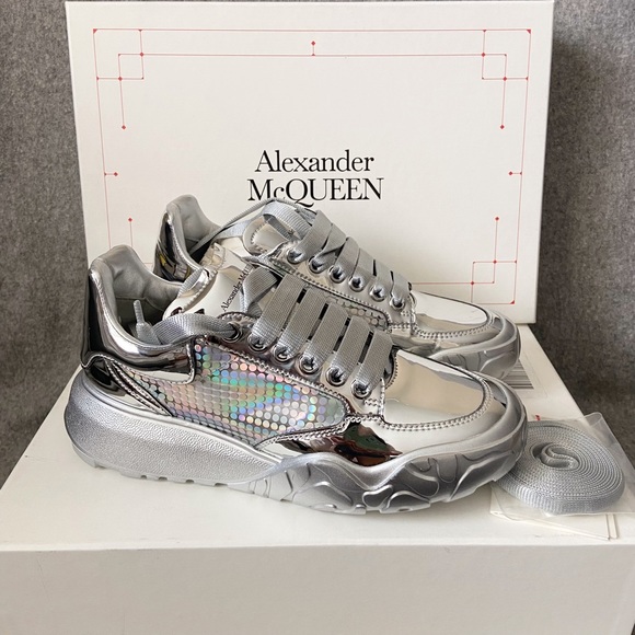 Alexander McQueen Shoes - BNIB Alexander McQueen Silver Holographic Oversized Court Sneakers Women 37.5